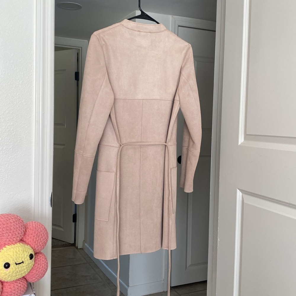 🌼 H&M Tan Longline Suede feeling/looking material Blush Coat - Picture 8 of 13